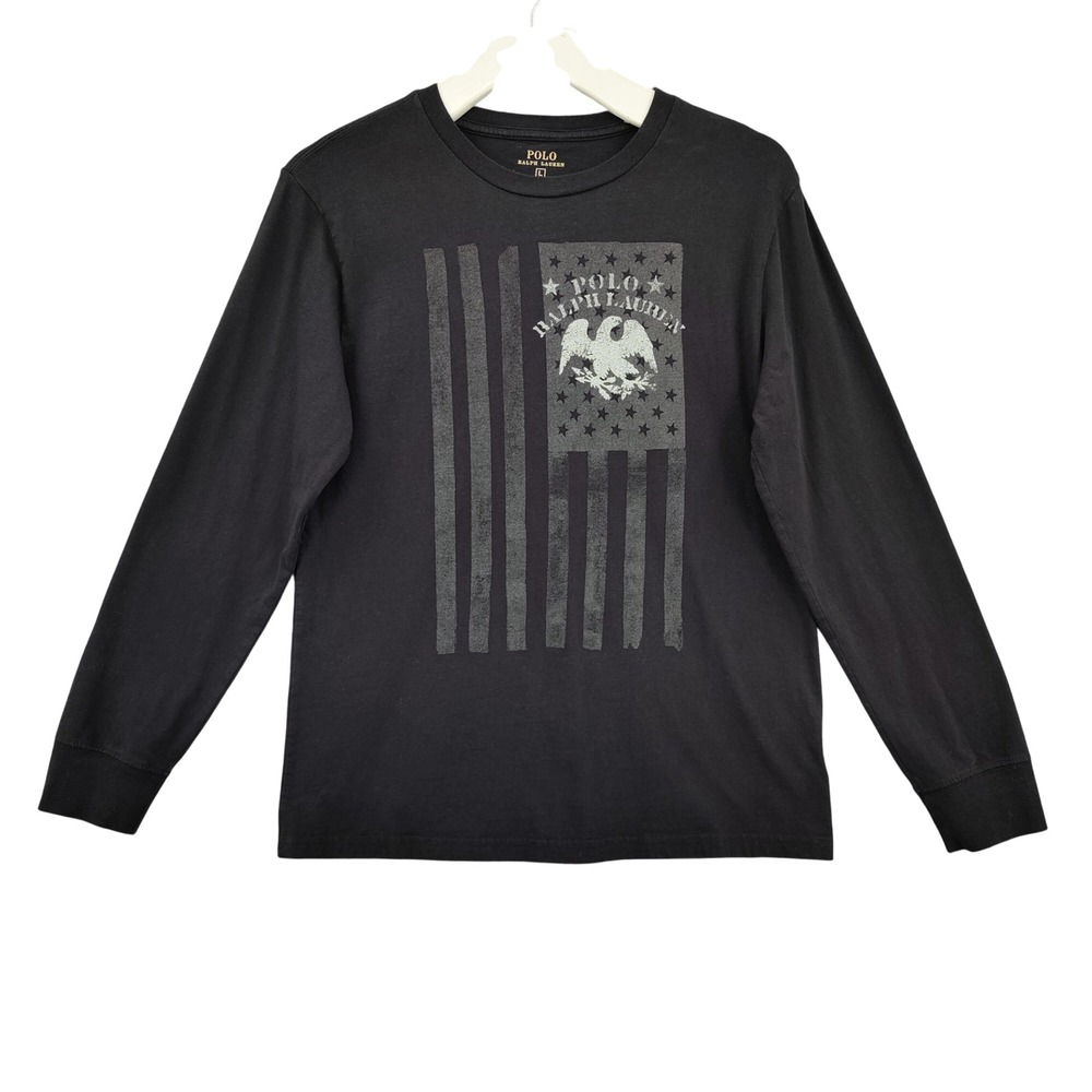Polo Ralph Lauren Mens Americana Streetwear Long Sleeve Shirt L Black Flag Eagle